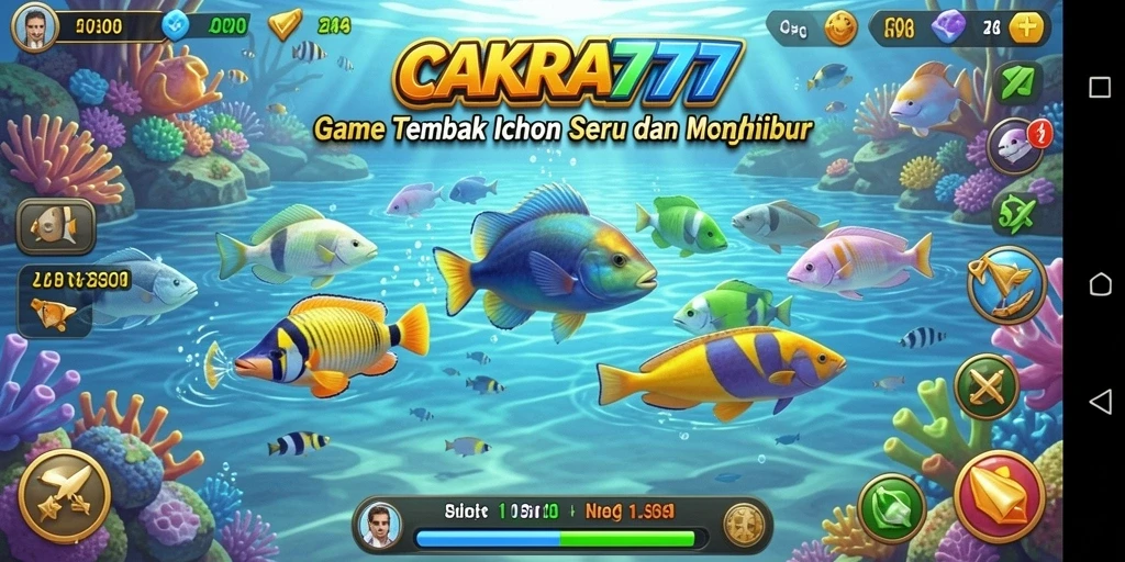 Screenshot gameplay menunjukkan aksi seru menembak ikan.