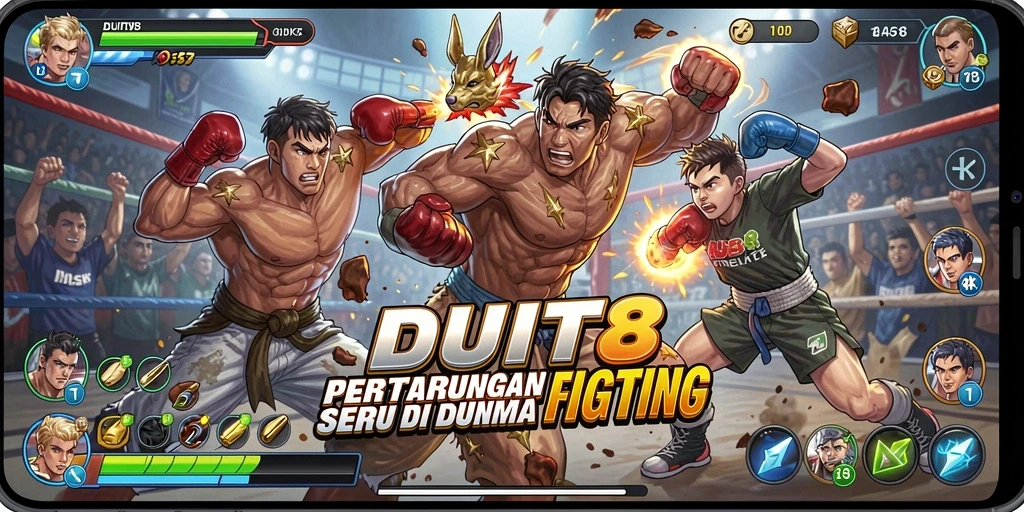 Screenshot gameplay DUIT8 menampilkan pertarungan mendukung grafis yang menawan.