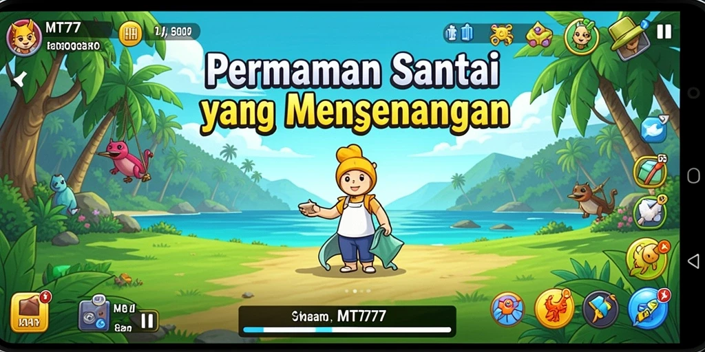 Screenshot utama MT777 menampilkan permainan dan grafis yang cerah.