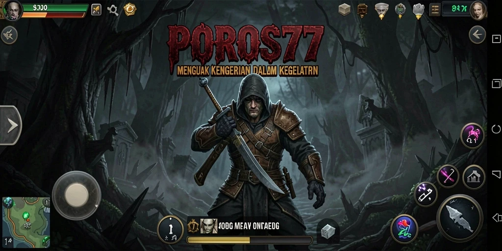 Screenshot gameplay <strong>POROS77</strong> menunjukkan momen mendebarkan saat menghadapi makhluk menakutkan.