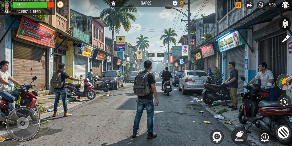 Screenshot gameplay RAP89 menunjukkan interaksi sosial dan pengembangan karakter.