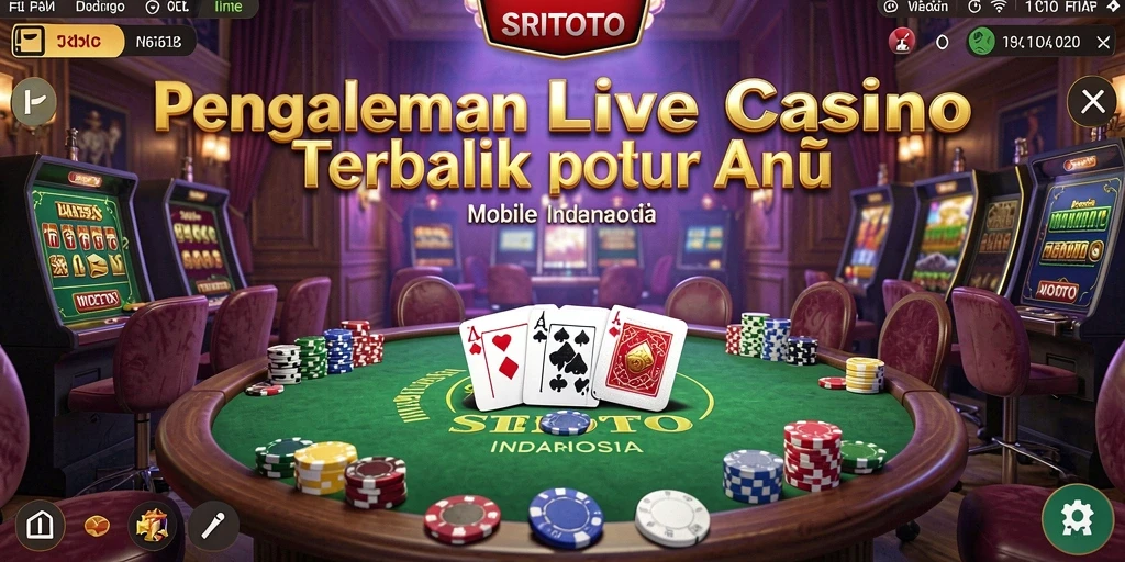 Tangkapan layar gameplay SRITOTO menyajikan dealer dan pemain dalam suasana kasino langsung.